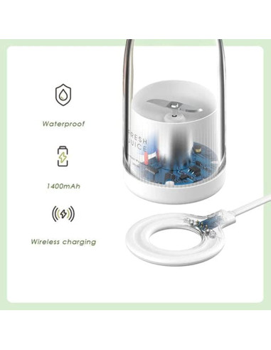 Mezclador Portátil Ciro Republic 350ml Carga Inalámbrica Blanco