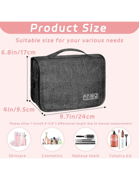 Bolsa de Aseo Colgante Impermeable 24.6x10.2x17.3cm Negro
