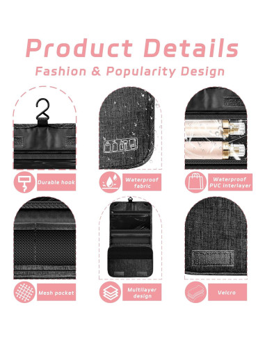 Bolsa de Aseo Colgante Impermeable 24.6x10.2x17.3cm Negro