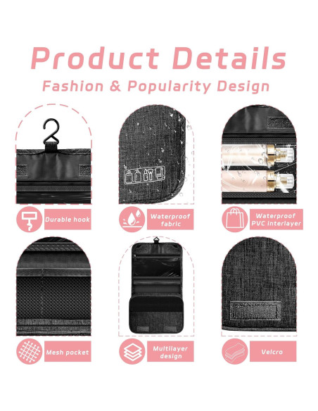 Bolsa de Aseo Colgante Impermeable 24.6x10.2x17.3cm Negro