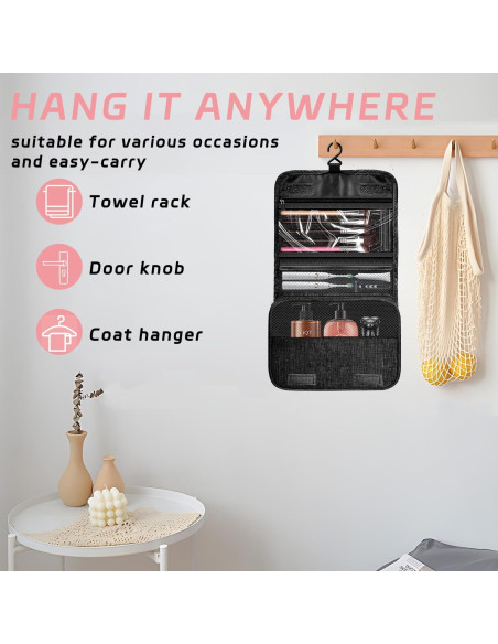 Bolsa de Aseo Colgante Impermeable 24.6x10.2x17.3cm Negro