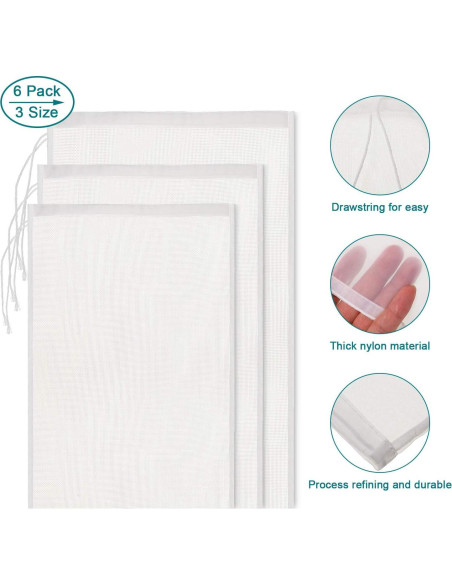 Bolsas de Leche de Nueces Boao - 6 Piezas Reutilizables Nylon