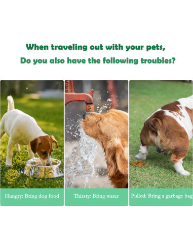 Botella de Agua 3 en 1 HAIPIMAO para Mascotas Verde 350ml