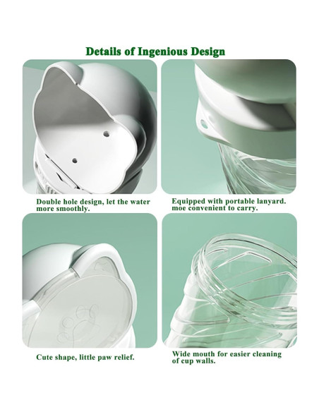 Botella de Agua 3 en 1 HAIPIMAO para Mascotas Verde 350ml