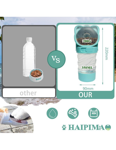 Botella de Agua 3 en 1 HAIPIMAO para Mascotas Verde 350ml