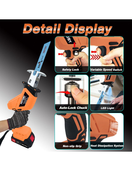 Sierra Recíproca Inalámbrica Hotoby 2 Baterías 8 Cuchillas