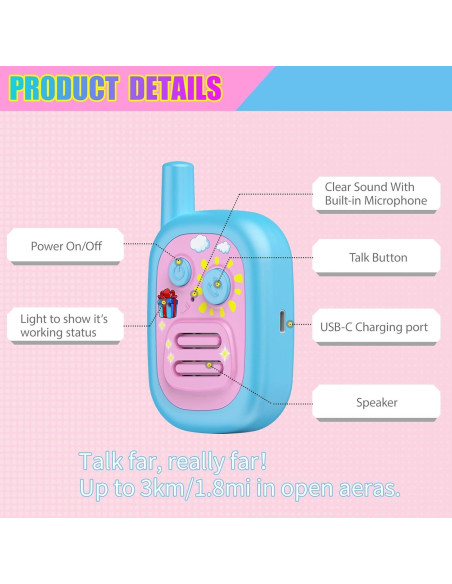 Walkie Talkies Recargables para Niños WITPAW 3 KM Azul