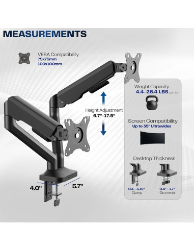 Soporte de Monitor Doble VIVO STAND-V200O hasta 35" Negro