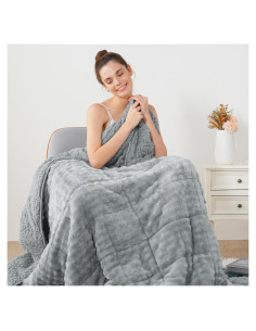 Manta pesada Lessymo 6.8kg felpa burbujas 152x203cm gris