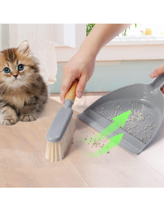 Juego de Recogedor y Escoba Boershun - Mango de Bambú, Gris 2