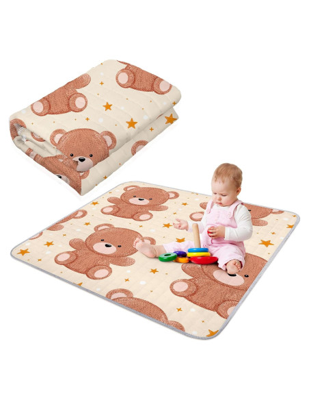 Alfombra de Juego Boho Funtery 109x109 cm Oso Lavable Antideslizante
