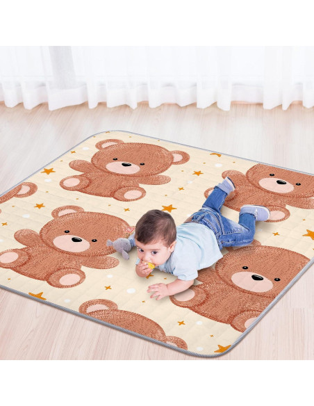 Alfombra de Juego Boho Funtery 109x109 cm Oso Lavable Antideslizante