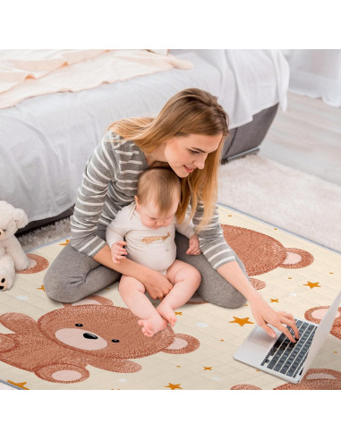 Alfombra de Juego Boho Funtery 109x109 cm Oso Lavable Antideslizante