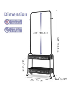 Perchero con Ruedas KINGRACK para Niños, Negro, 148.6 cm 2
