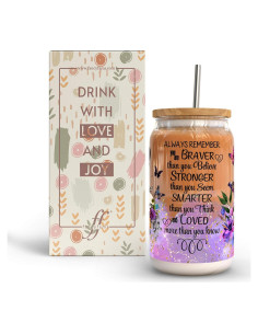 Vaso de Vidrio 16 oz Fancyfams con Tapa de Bambú y Popote