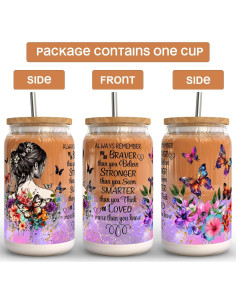 Vaso de Vidrio 16 oz Fancyfams con Tapa de Bambú y Popote 2