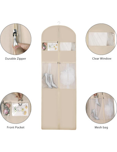 Bolsa de Vestido de Novia Univivi 182.88 cm Beige con Bolsillos