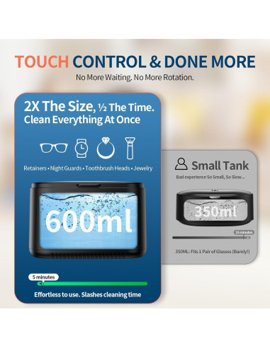 Limpiador Ultrasónico de Joyas MQOMQO 600ml 5 Modos