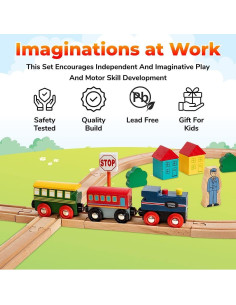 Juego de tren de madera 35 piezas On Track USA con vías magnéticas 2