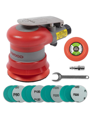 Lijadora orbital neumática UPWOOD 3" 12000 RPM con 12 lijas