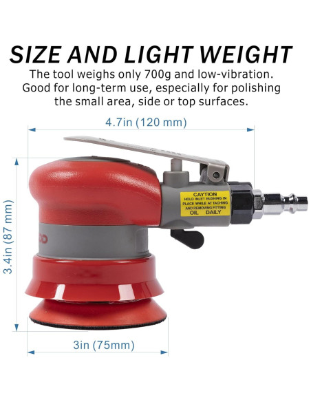 Lijadora orbital neumática UPWOOD 3" 12000 RPM con 12 lijas