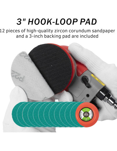 Lijadora orbital neumática UPWOOD 3" 12000 RPM con 12 lijas