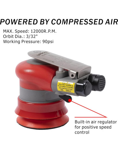 Lijadora orbital neumática UPWOOD 3" 12000 RPM con 12 lijas