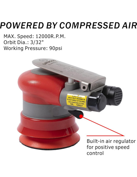 Lijadora orbital neumática UPWOOD 3" 12000 RPM con 12 lijas