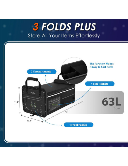 Organizador de Maletero SugarFox 63L Impermeable Plegable Negro