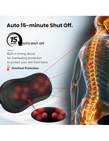 Almohada de Masaje Ajustable Massagease 8 Cabezas Calentada