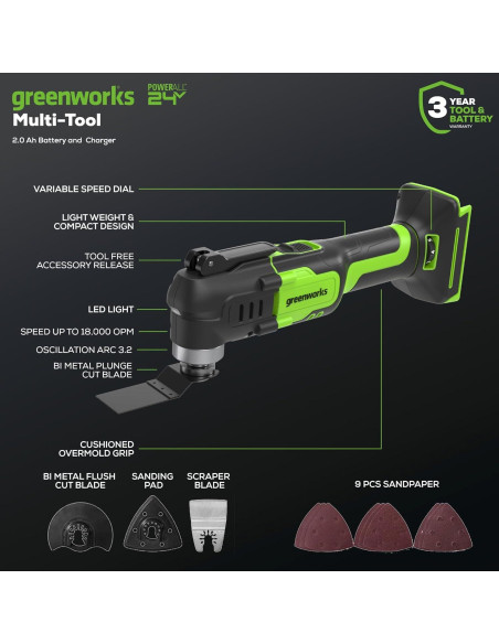 Herramienta Múltiple Inalámbrica Greenworks 24V 2.0Ah