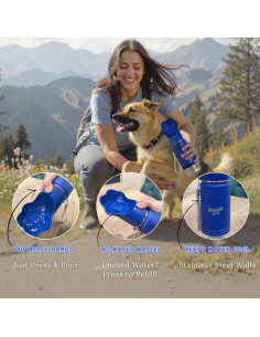 Botella de Agua para Perros Waggle 620ml Acero Inoxidable Cobalto 2