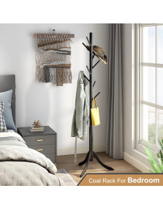 Perchero de pie Furshus de bambú negro con 8 ganchos 2