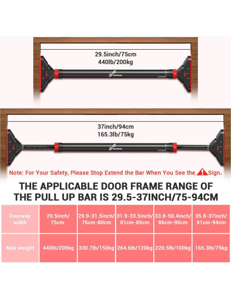 Barra de Dominadas Sportneer Ajustable 200 kg para Puerta