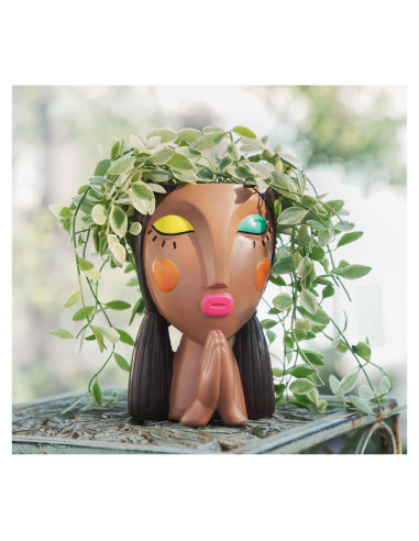 Maceta Decorativa de Resina Saysmile - Cara de Mujer Orando
