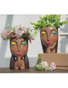 Maceta Decorativa de Resina Saysmile - Cara de Mujer Orando 2