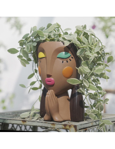 Maceta Decorativa de Resina Saysmile - Cara de Mujer Orando
