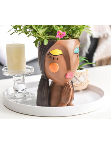 Maceta Decorativa de Resina Saysmile - Cara de Mujer Orando