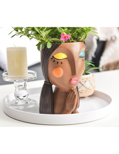Maceta Decorativa de Resina Saysmile - Cara de Mujer Orando