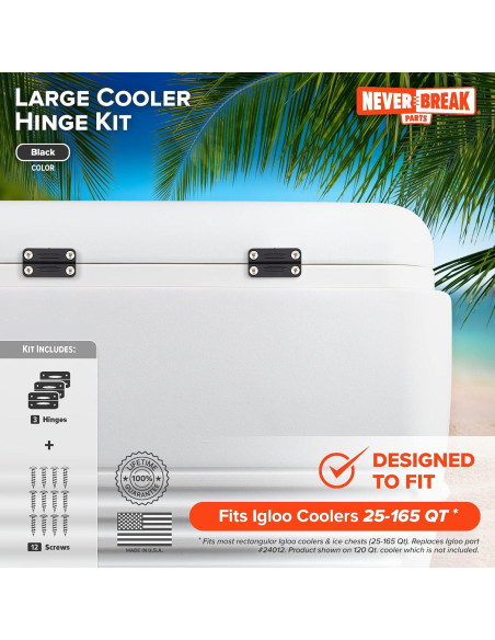Paquete de 3 Bisagras NeverBreak para Enfriadores Igloo - Negro