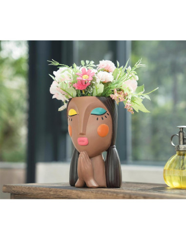 Maceta Decorativa de Resina Saysmile - Cara de Mujer Orando