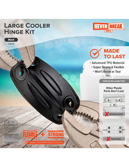 Paquete de 3 Bisagras NeverBreak para Enfriadores Igloo - Negro