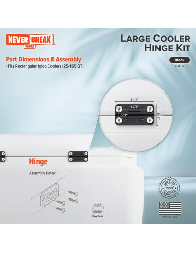 Paquete de 3 Bisagras NeverBreak para Enfriadores Igloo - Negro