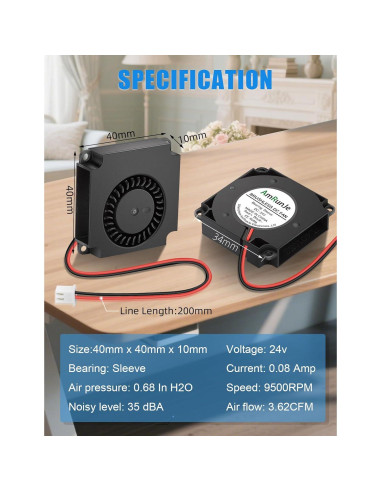 2 Ventiladores de Reemplazo 40mm 24V AmRunJe 9500 RPM