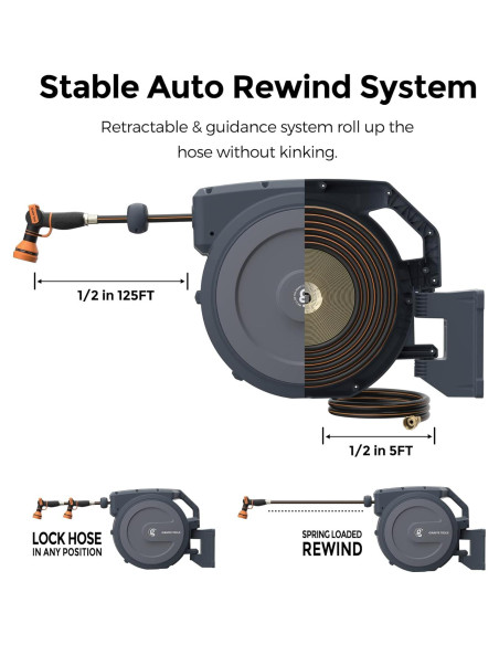 Carrete de Manguera Retráctil Giraffe 1/2" x 39.6m Soporte Metal
