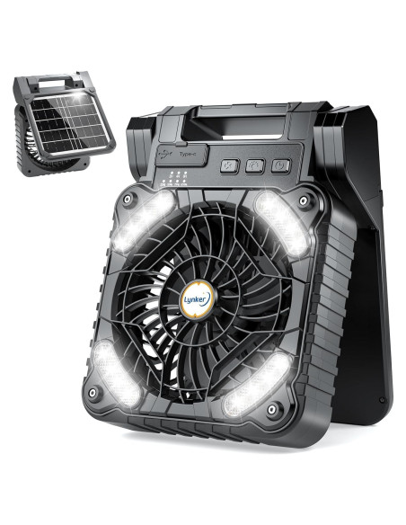 Ventilador de Camping Lynker Solar 6W Plegable con Luz LED