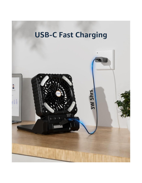 Ventilador de Camping Lynker Solar 6W Plegable con Luz LED