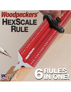 Regla HexScale Woodpeckers 12" (300mm) 6-en-1 con Tope 2