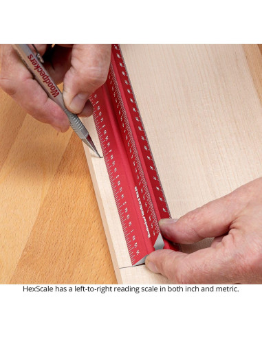 Regla HexScale Woodpeckers 12" (300mm) 6-en-1 con Tope