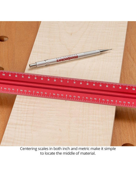 Regla HexScale Woodpeckers 12" (300mm) 6-en-1 con Tope